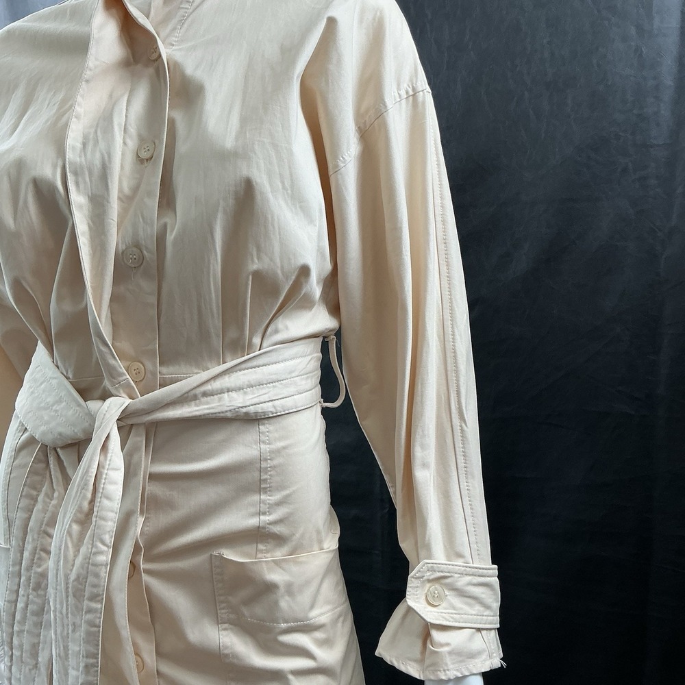 Zara Women Peach Beige Utility Midi Shirt Dress Mock Neck Belted Size XS - Picture 3 of 12